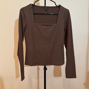 Express Square Neck Long Sleeve Top in Chocolate Brown